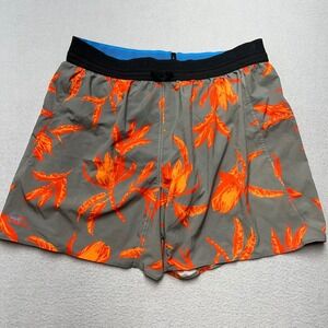 Janji AFO Running Shorts Mens Gray Orange Floral Tropical Print 5 Inch Inseam